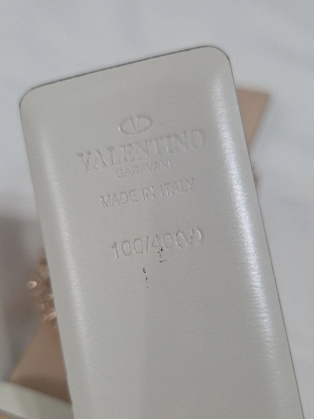 Valentino Garavani Cream White Belt with Rose Gold Sparkle Buckle